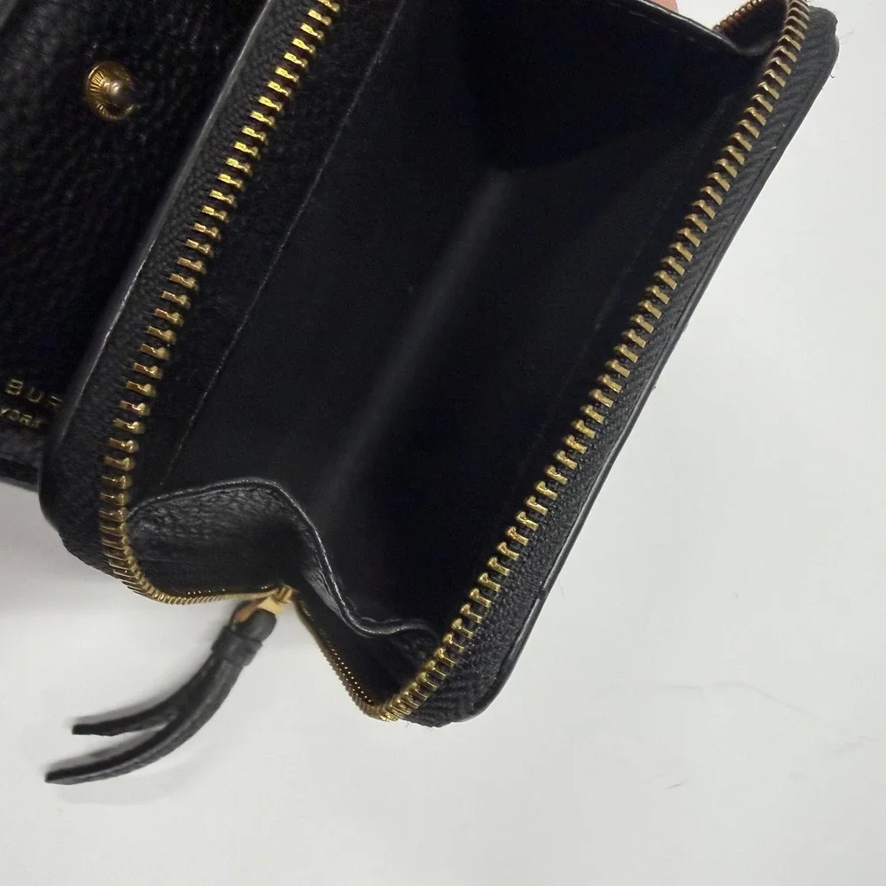 Tory Burch McGraw Bi-Fold Wallet Black Pebbled Leather Double T Logo Mini Wallet